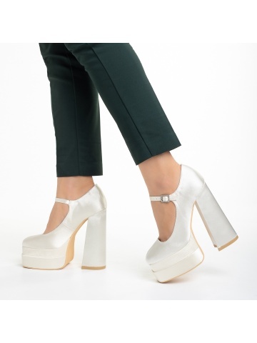 Pantofi dama cream din material textil cu toc Caira