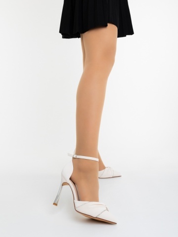 Pantofi dama cu toc bej din material textil Talura