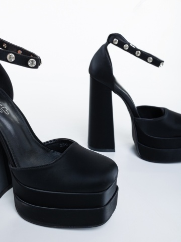 Pantofi dama cu toc negri din material textil Letema - Img 5