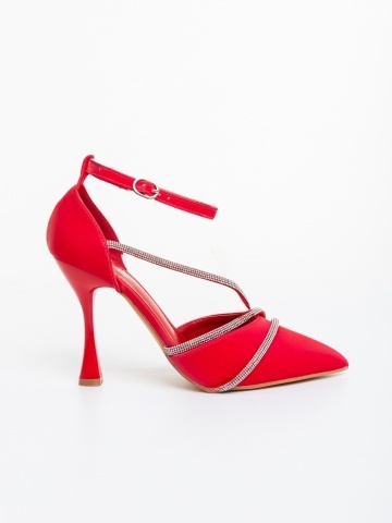 Pantofi dama cu toc rosii din material textil Belami - Img 4