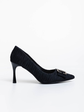 Pantofi dama negri cu toc din material textil Elsabeth - Img 4