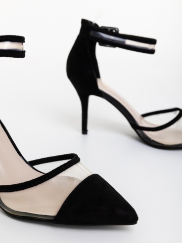 Pantofi dama negri cu toc din material textil Floriette - Img 5