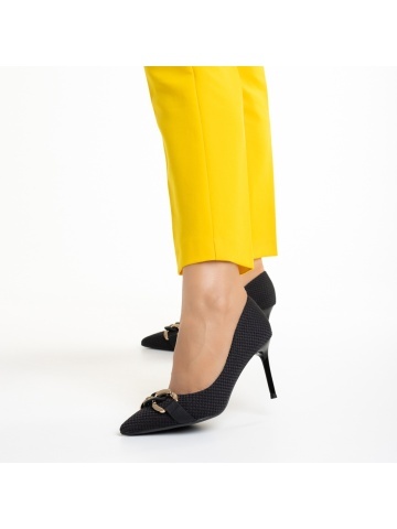Pantofi dama negri din material textil cu toc Rosette - Img 3