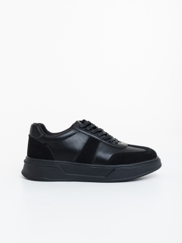 Pantofi sport barbati negri din piele ecologica si material textil Prescott
