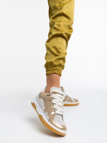 Pantofi sport dama albi cu auriu din piele ecologica Angelien - Img 2
