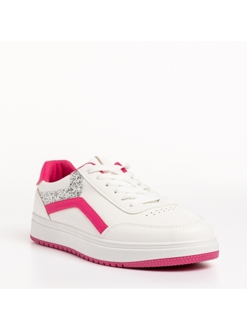 Pantofi sport dama albi cu fucsia din piele ecologica Damiana - Img 1