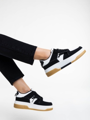 Pantofi sport dama albi cu negru din piele ecologica Rheia