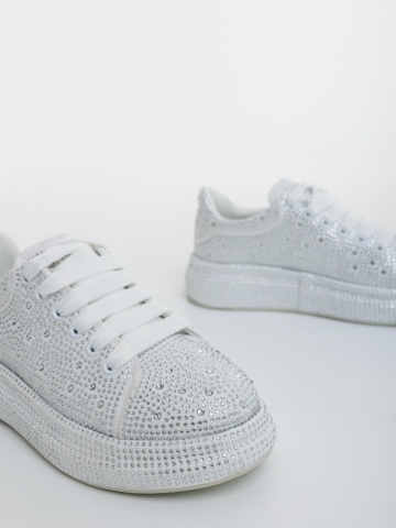 Pantofi sport dama albi din material textil cu aplicatii Dafara - Img 5