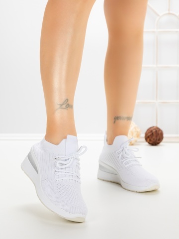 Pantofi sport dama albi din material textil Rosavia