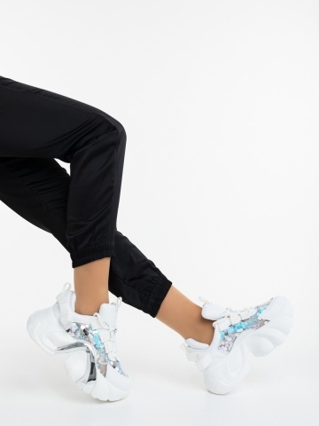 Pantofi sport dama albi din piele ecologica Impara