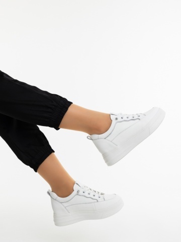 Pantofi sport dama albi din piele naturala Lovana