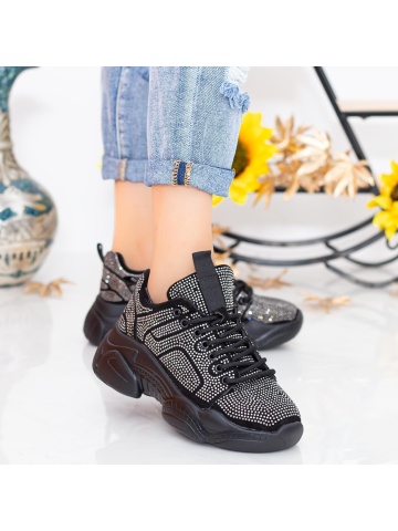 Pantofi sport dama cu platforma gri metalizat din material textil si strasuri Elatrae - Img 3