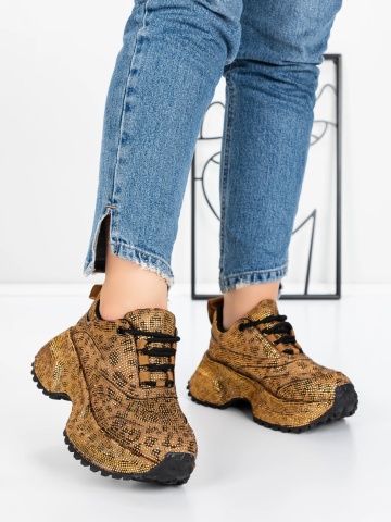 Pantofi sport dama cu platforma model leopard din material textil Crenara