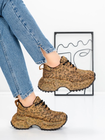 Pantofi sport dama cu platforma model leopard din material textil Crenara - Img 5