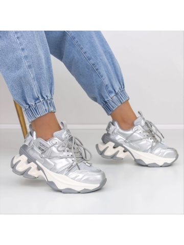 Pantofi sport dama gri din piele ecologica si material textil Tesora