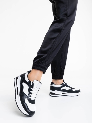 Pantofi sport dama negri cu alb din piele ecologica Rachana