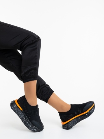 Pantofi sport dama negri cu portocaliu din piele ecologica si material textil Melusia - Img 3