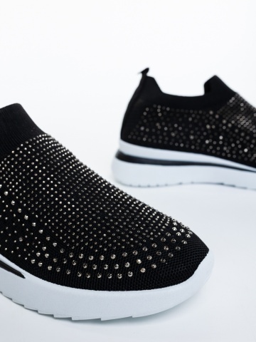 Pantofi sport dama negri din material textil cu insertii argintii Vorana - Img 5