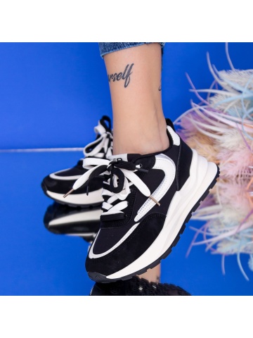 Pantofi sport dama negri din material textil si piele ecologica Ditina - Img 5