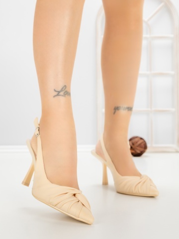 Pantofi stiletto bej din material textil Soreva