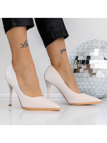 Pantofi stiletto bej din material textil Vidoya