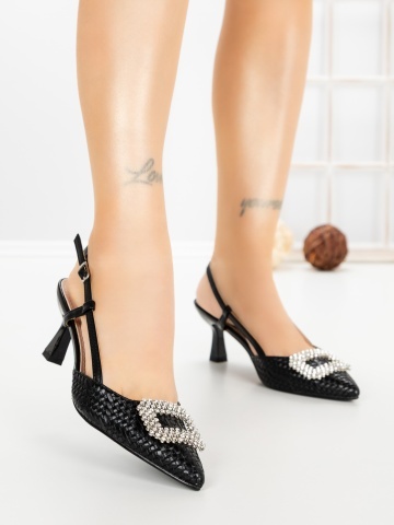 Pantofi stiletto negri din piele ecologica Elvoria