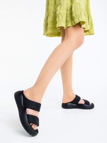 Papuci dama cu platforma negri din piele ecologica Baylin