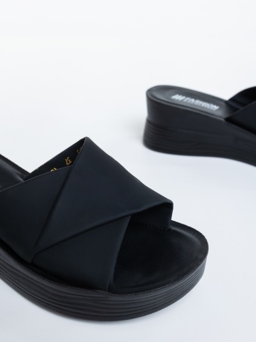 Papuci dama cu platforma negri din piele ecologica Jara - Img 5