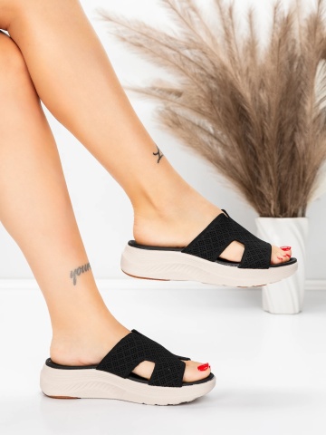 Papuci dama cu talpa joasa negri din material textil Fosena - Img 4
