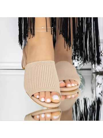 Papuci dama cu toc dej inchis din material textil Raysa - Img 2