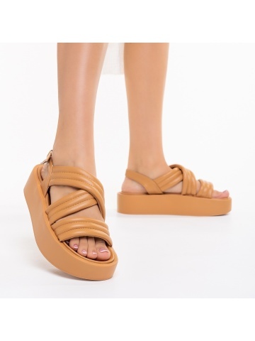 Sandale dama camel din piele ecologica Aryna - Img 3