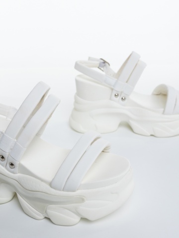 Sandale dama cu platforma albe din piele ecologica Alhana - Img 5