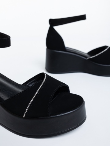 Sandale dama cu platforma negre din material textil Adivia - Img 5