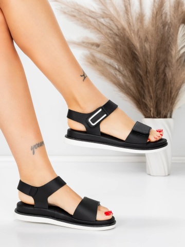 Sandale dama cu talpa joasa negre din piele ecologica Bianca - Img 4