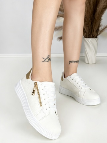 Sneakers dama albi cu auriu din piele ecologica Danziah