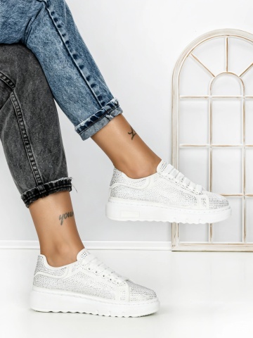 Sneakers dama albi din material textil Alixie - Img 4