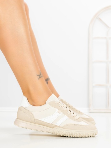 Sneakers dama bej din material textil si piele ecologica Etalira - Img 3