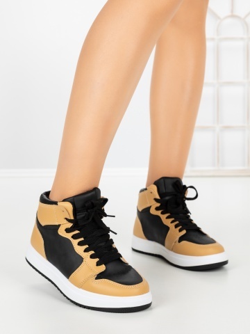 Sneakers dama galbeni cu negru din piele ecologica Ansira - Img 1