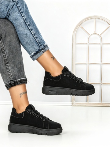 Sneakers dama negri din piele ecologica Dawira - Img 4