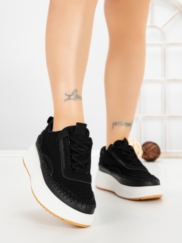 Sneakers dama negri din piele ecologica si material textil Avenia