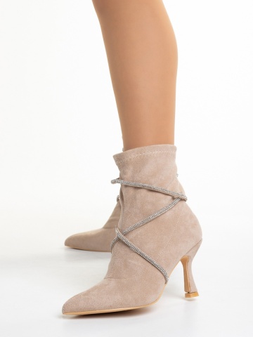 Botine dama bej din material textil cu toc Sommer - Img 6