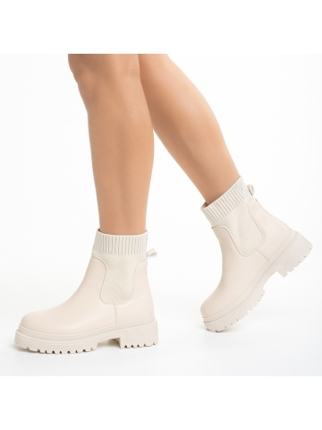 Botine dama bej din piele ecologica Delma