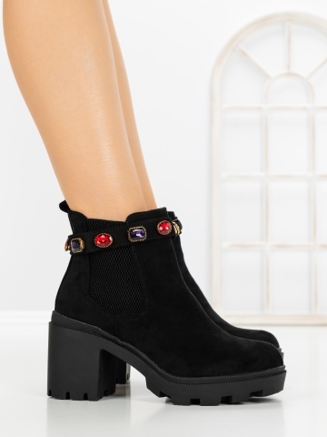 Botine dama cu toc gros negre din material textil Avesia - Img 3