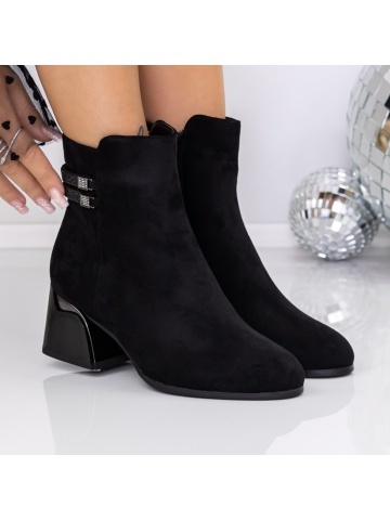 Botine dama cu toc negre din material sintetic Atava
