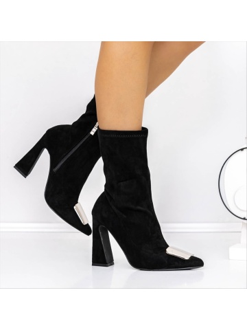 Botine dama cu toc negre din material textil Auvara