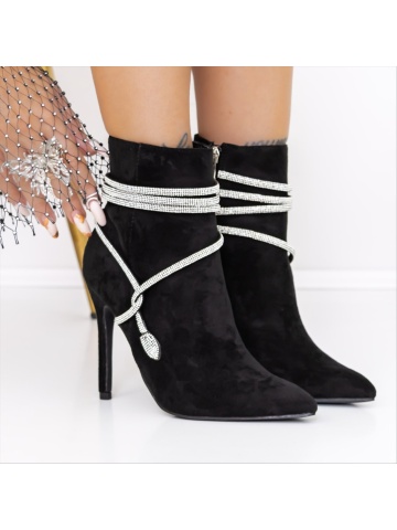 Botine dama cu toc negre din material textil Tavanta