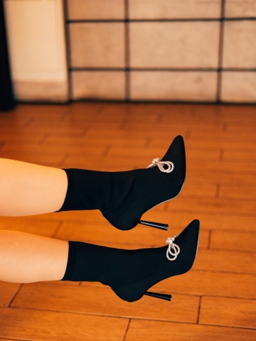 Botine dama cu toc negre din material textil Zemira - Img 3