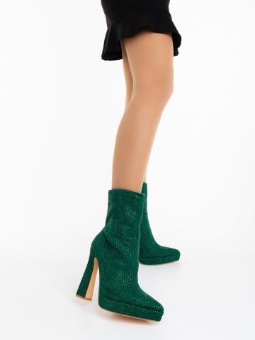 Botine dama cu toc verzi din material textil Raptivia
