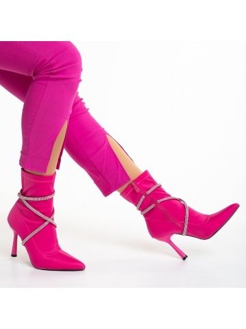 Botine dama fucsia din material textil cu toc Daila