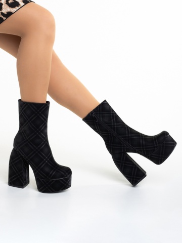 Botine dama negre din material textil cu toc Bluma